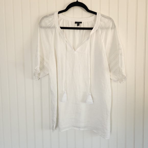 Talbots Tops - TALBOTS White 100% Linen Euro Summer Cottagecore Puff Sleeve Blouse Top Medium